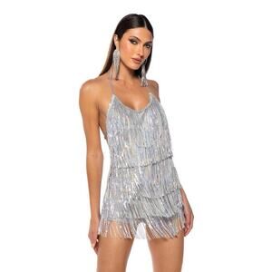 🦋B2G1🦋WESTERN FASHION Sexy Silver Flapper Fringe Romper | MEDIUM |